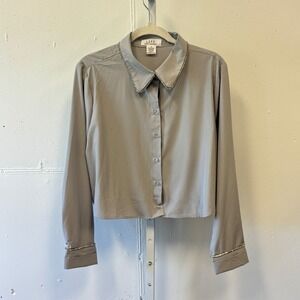 L.I.F.E. Love is for Eternity Gray Rhinestone Trim Cropped Button Down Shirt XL